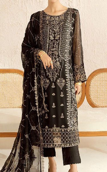 Ramsha Black Chiffon Suit | Pakistani Embroidered Chiffon Dresses USA- Image 1