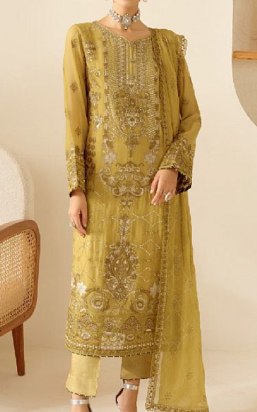 Ramsha Harvest Gold Chiffon Suit | Pakistani Embroidered Chiffon Dresses USA- Image 1