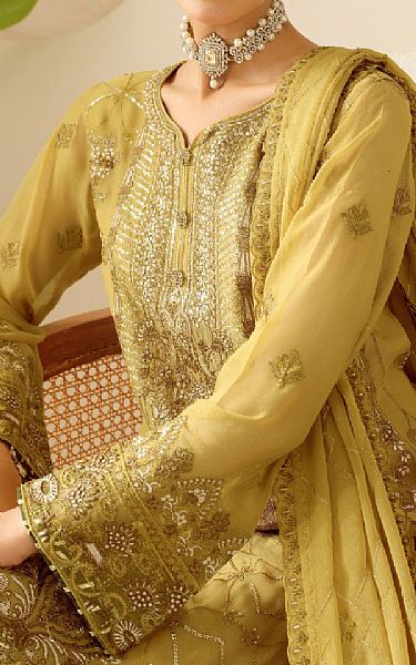 Ramsha Harvest Gold Chiffon Suit | Pakistani Embroidered Chiffon Dresses USA- Image 3