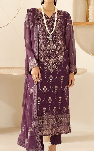 Ramsha Wine Berry Chiffon Suit | Pakistani Embroidered Chiffon Dresses USA- Image 1