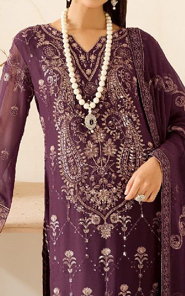 Ramsha Wine Berry Chiffon Suit | Pakistani Embroidered Chiffon Dresses USA- Image 3