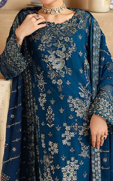 Ramsha Denim Blue Chiffon Suit | Pakistani Embroidered Chiffon Dresses USA- Image 3