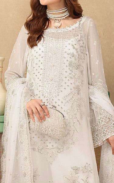 Ramsha White Chiffon Suit | Pakistani Embroidered Chiffon Dresses USA- Image 3