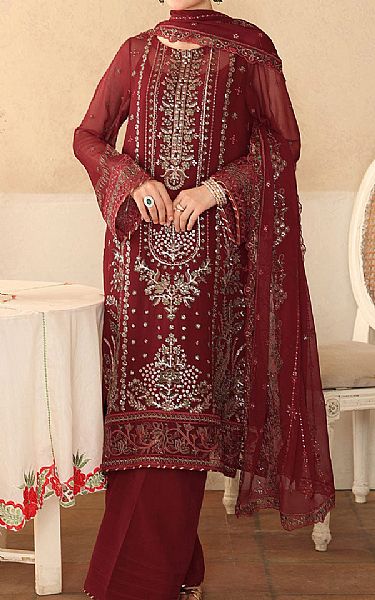 Ramsha Maroon Chiffon Suit | Pakistani Embroidered Chiffon Dresses USA- Image 1