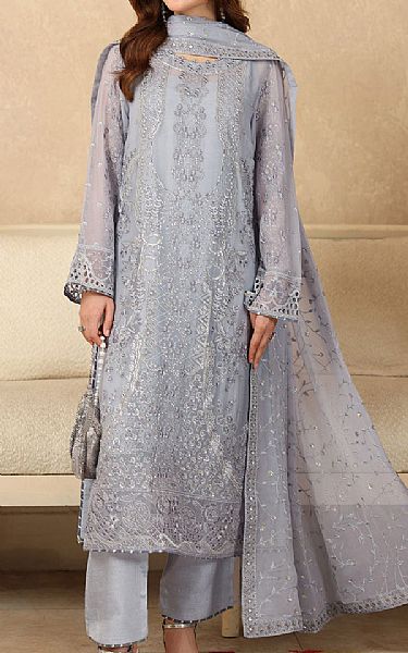Ramsha Grey Chiffon Suit | Pakistani Embroidered Chiffon Dresses USA- Image 1