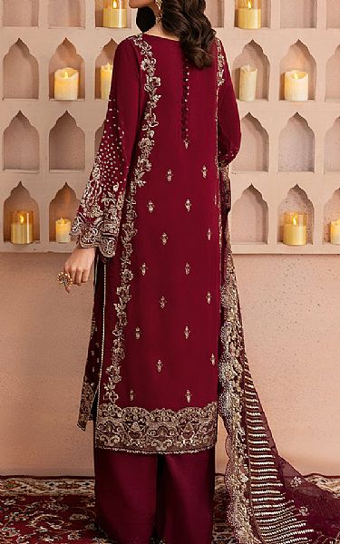 Ramsha Wine Berry Silk Suit | Pakistani Embroidered Chiffon Dresses USA- Image 2