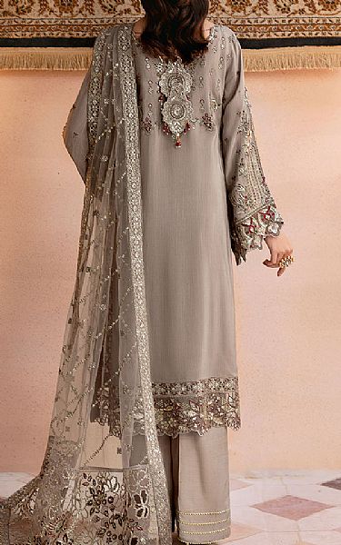Ramsha Grey Silk Suit | Pakistani Embroidered Chiffon Dresses USA- Image 2