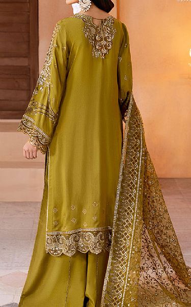 Ramsha Reef Gold Silk Suit | Pakistani Embroidered Chiffon Dresses USA- Image 2
