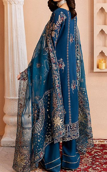 Ramsha Denim Blue Silk Suit | Pakistani Embroidered Chiffon Dresses USA- Image 2