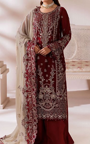 Ramsha Maroon Chiffon Suit | Pakistani Embroidered Chiffon Dresses USA- Image 1