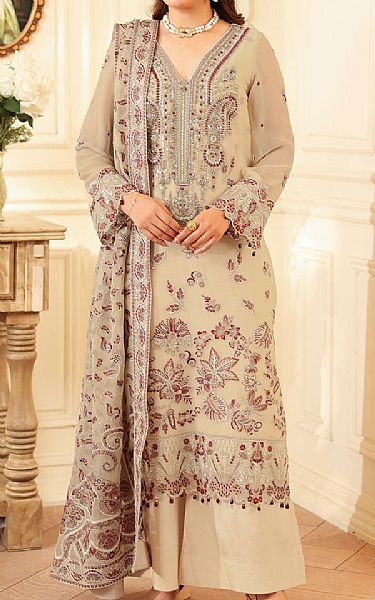 Ramsha Ivory Chiffon Suit | Pakistani Embroidered Chiffon Dresses USA- Image 1