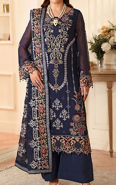 Ramsha Navy Blue Chiffon Suit | Pakistani Embroidered Chiffon Dresses USA- Image 1