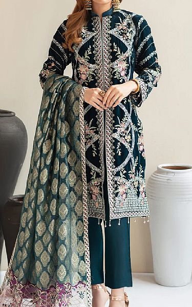 Ramsha Teal Velvet Suit | Pakistani Dresses in USA- Image 1