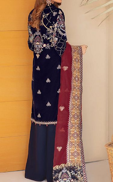 Ramsha Navy Blue Velvet Suit | Pakistani Winter Dresses- Image 2