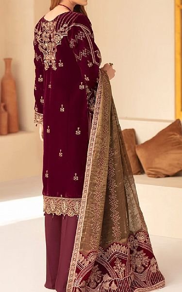 Ramsha Burgundy Velvet Suit | Pakistani Winter Dresses- Image 2
