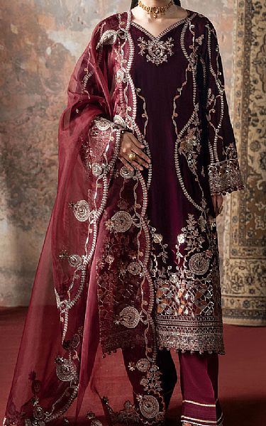 Ramsha Plum Velvet Suit | Pakistani Winter Dresses in USA- Image 1