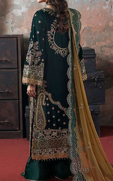 Ramsha Bottle Green Velvet Suit | Pakistani Winter Dresses in USA- Image 2