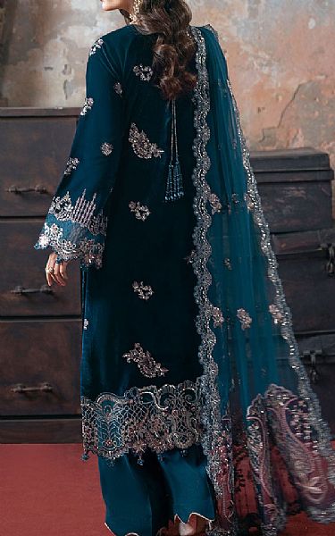 Ramsha Teal Velvet Suit | Pakistani Winter Dresses in USA- Image 2