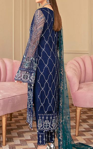 Ramsha Navy Blue Net Suit | Pakistani Embroidered Chiffon Dresses- Image 2