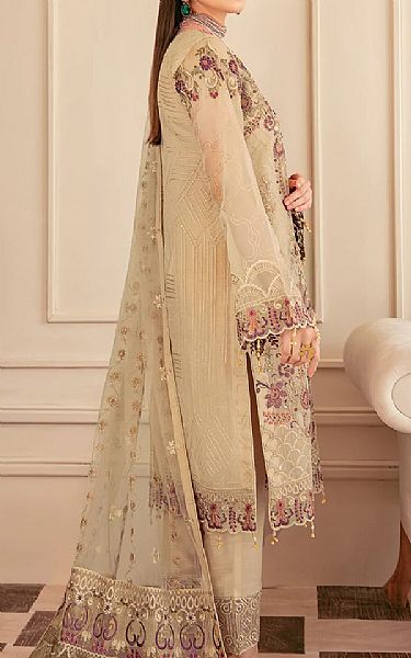 Ramsha Tan Organza Suit | Pakistani Embroidered Chiffon Dresses- Image 2