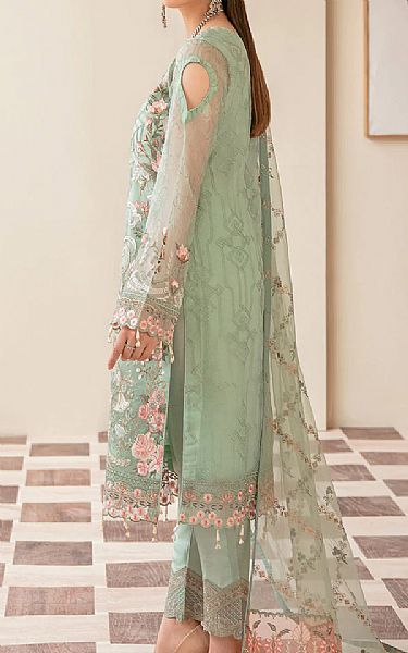 Ramsha Mint Green Organza Suit | Pakistani Embroidered Chiffon Dresses- Image 2