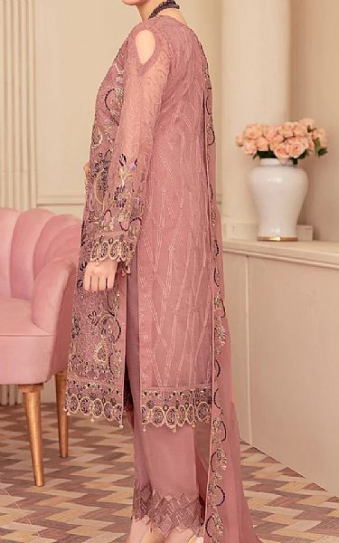 Ramsha Tea Rose Organza Suit | Pakistani Embroidered Chiffon Dresses- Image 2