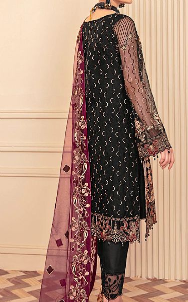 Ramsha Black Organza Suit | Pakistani Embroidered Chiffon Dresses- Image 2