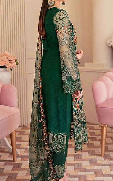 Ramsha Green Net Suit | Pakistani Embroidered Chiffon Dresses- Image 2