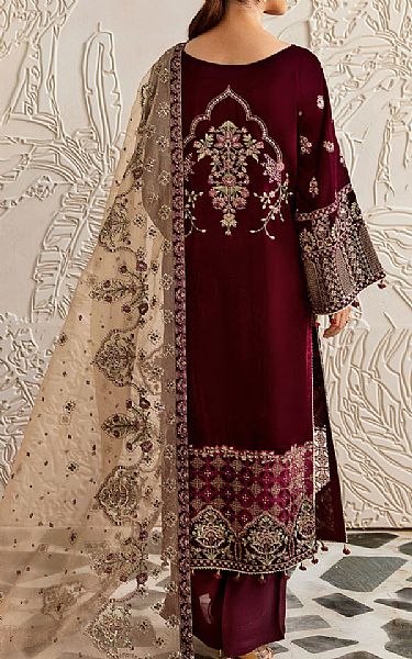 Ramsha Burgundy Velvet Suit | Pakistani Winter Dresses in USA- Image 2