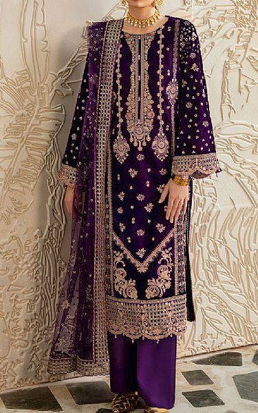 Ramsha Indigo Velvet Suit | Pakistani Winter Dresses in USA- Image 1