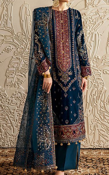 Ramsha Teal Velvet Suit | Pakistani Winter Dresses in USA- Image 1