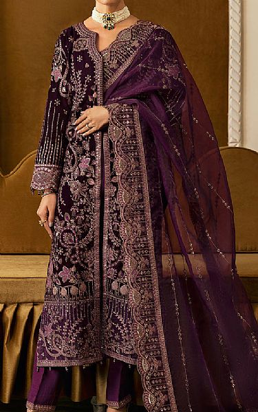 Ramsha Purple Velvet Suit | Pakistani Winter Dresses in USA- Image 1