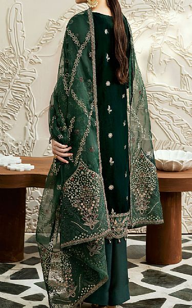 Ramsha Dark Green Velvet Suit | Pakistani Winter Dresses in USA- Image 2