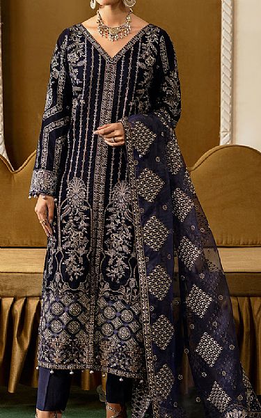 Ramsha Navy Velvet Suit | Pakistani Winter Dresses in USA- Image 1