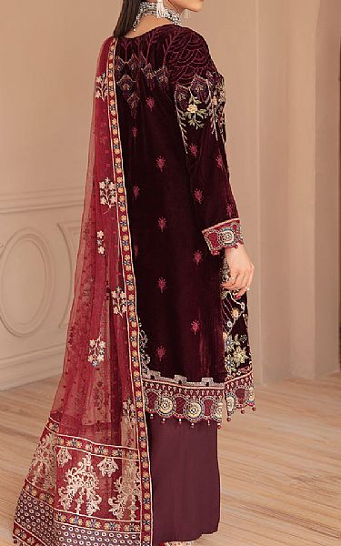 Ramsha Burgundy Velvet Suit | Pakistani Winter Dresses- Image 2