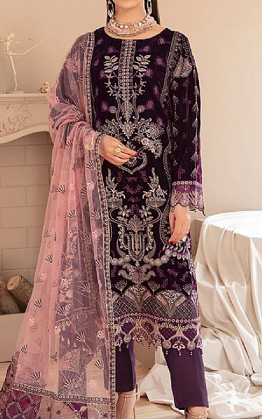 Ramsha Egg Plant Velvet Suit | Pakistani Dresses in USA- Image 1