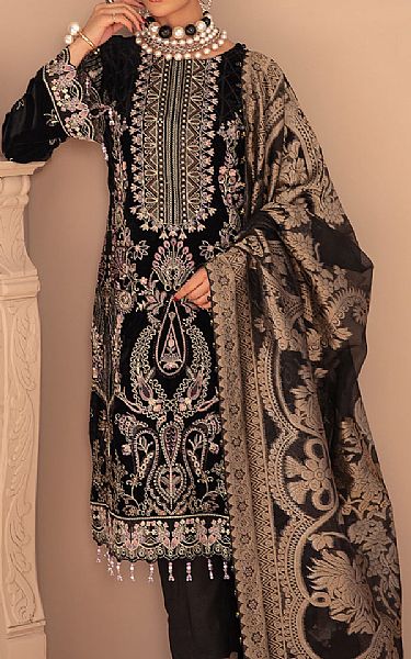 Ramsha Black Velvet Suit | Pakistani Winter Dresses- Image 1