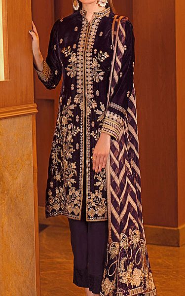 Purple Velvet Suit | Ramsha Pakistani Winter Dresses