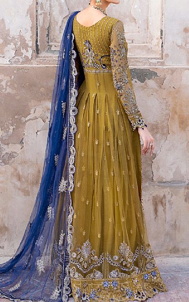 Ramsha Olive Green Net Suit | Pakistani Embroidered Chiffon Dresses- Image 2