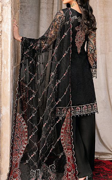 Ramsha Black Net Suit | Pakistani Embroidered Chiffon Dresses- Image 2