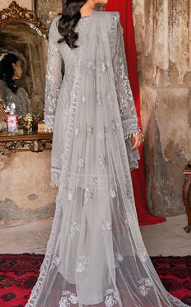 Ramsha Slate Grey Net Suit | Pakistani Embroidered Chiffon Dresses- Image 2