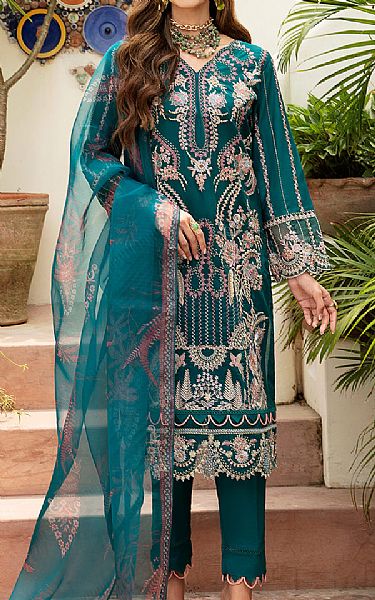 Ramsha Teal Lawn Suit | Pakistani Lawn Suits- Image 1