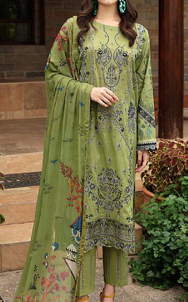 Ramsha Olive Green Lawn Suit | Pakistani Lawn Suits- Image 1