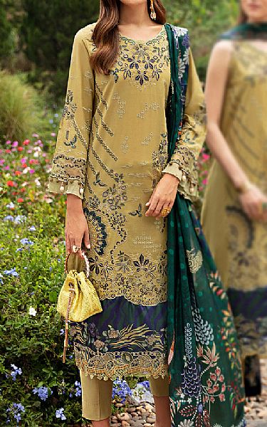 Ramsha Sand Gold Lawn Suit | Pakistani Lawn Dress in USA- Image 1