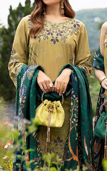 Ramsha Sand Gold Lawn Suit | Pakistani Lawn Dress in USA- Image 2