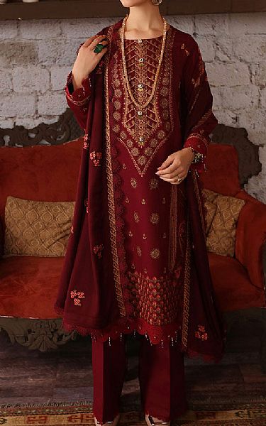 Rang Rasiya Maroon Karandi Suit | Pakistani Winter Dresses- Image 1
