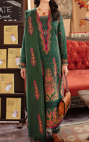 Rang Rasiya Hunter Green Linen Suit | Pakistani Winter Dresses- Image 1