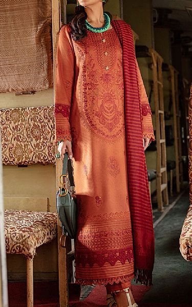 Rang Rasiya Coral Linen Suit | Pakistani Winter Dresses- Image 1