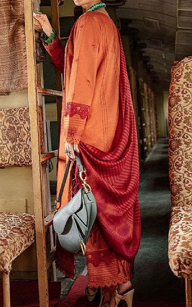 Rang Rasiya Coral Linen Suit | Pakistani Winter Dresses- Image 2