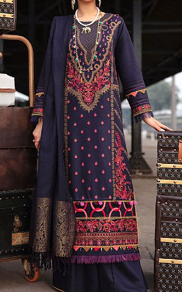 Rang Rasiya Navy Blue Linen Suit | Pakistani Winter Dresses- Image 1